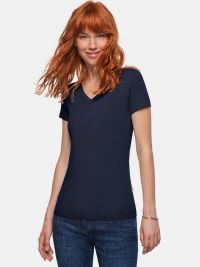 Damen V-Shirt Stretch Dunkelblau